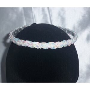 Seed beads pearl iridescence headband wedding flower girl prom party head band
